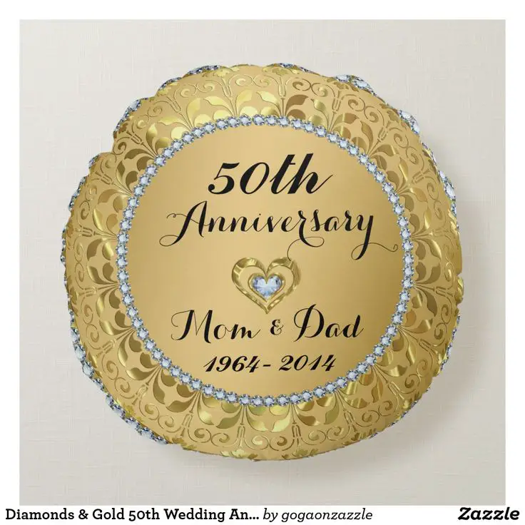 Diamonds &  Gold 50th Wedding Anniversary Round Pillow