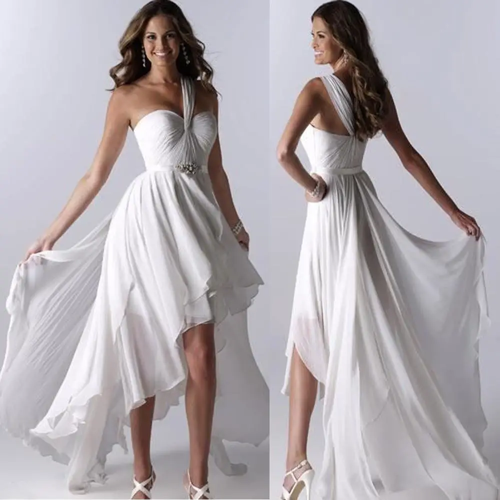 Discount Cheap Beach Wedding Dresses 2014 High Low One Shoulder Ruffles ...