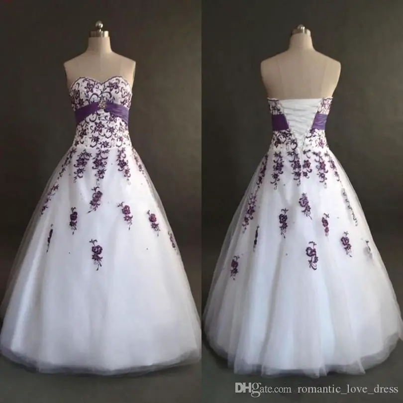 Discount Real Image White And Purple Applique Wedding Dresses A Line ...