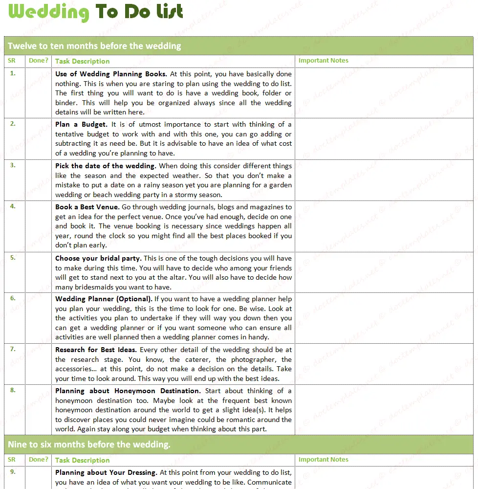 Document Templates: BEST WEDDING TO DO LIST (WITH INSTRUCTIONS)