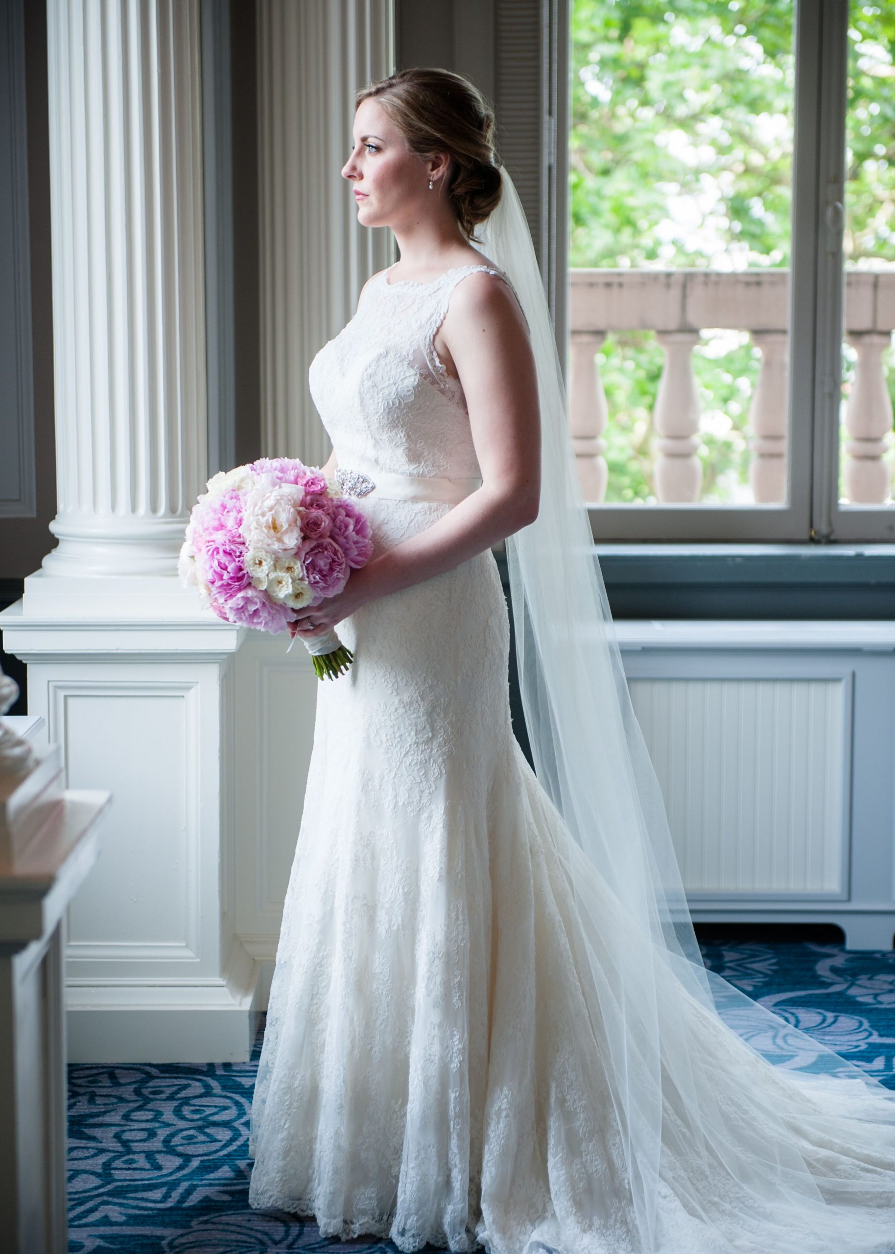 Elegant Lace Wedding Dress with Cathedral Veil