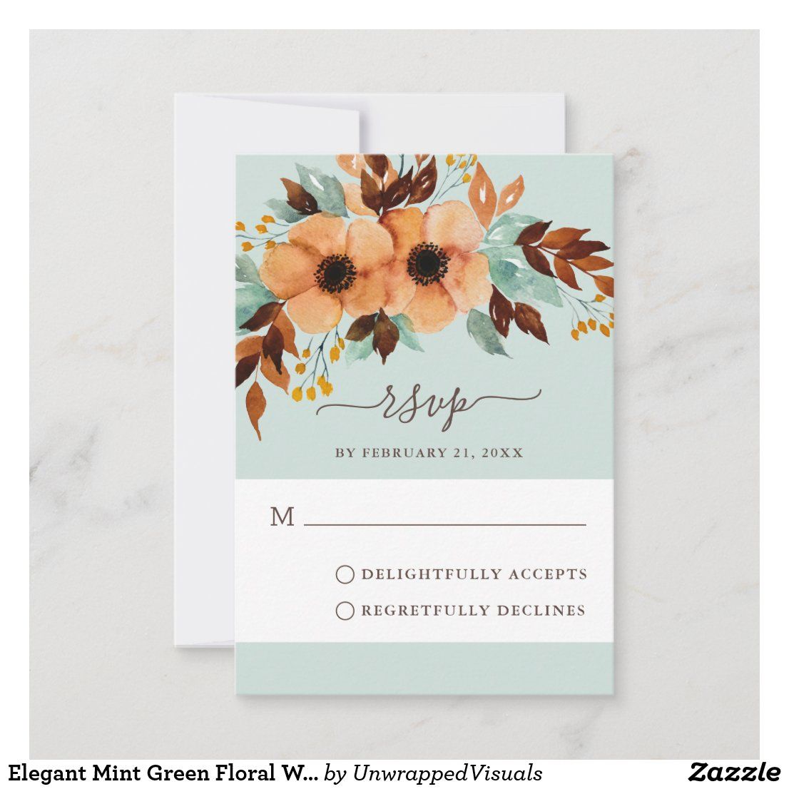 Elegant Mint Green Floral Wedding RSVP Card