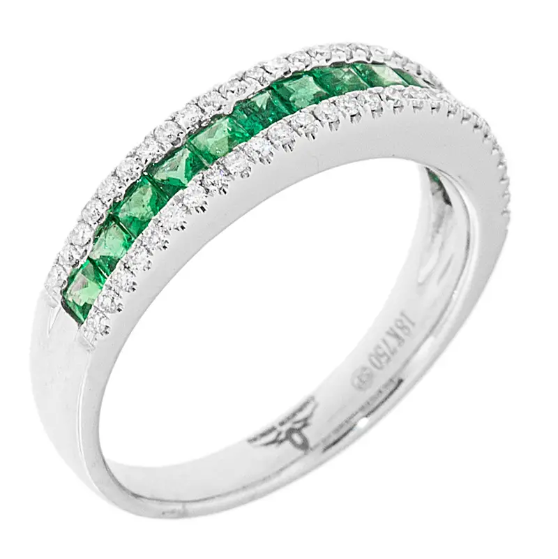 Emerald And Diamond Channel Wedding Band Ring