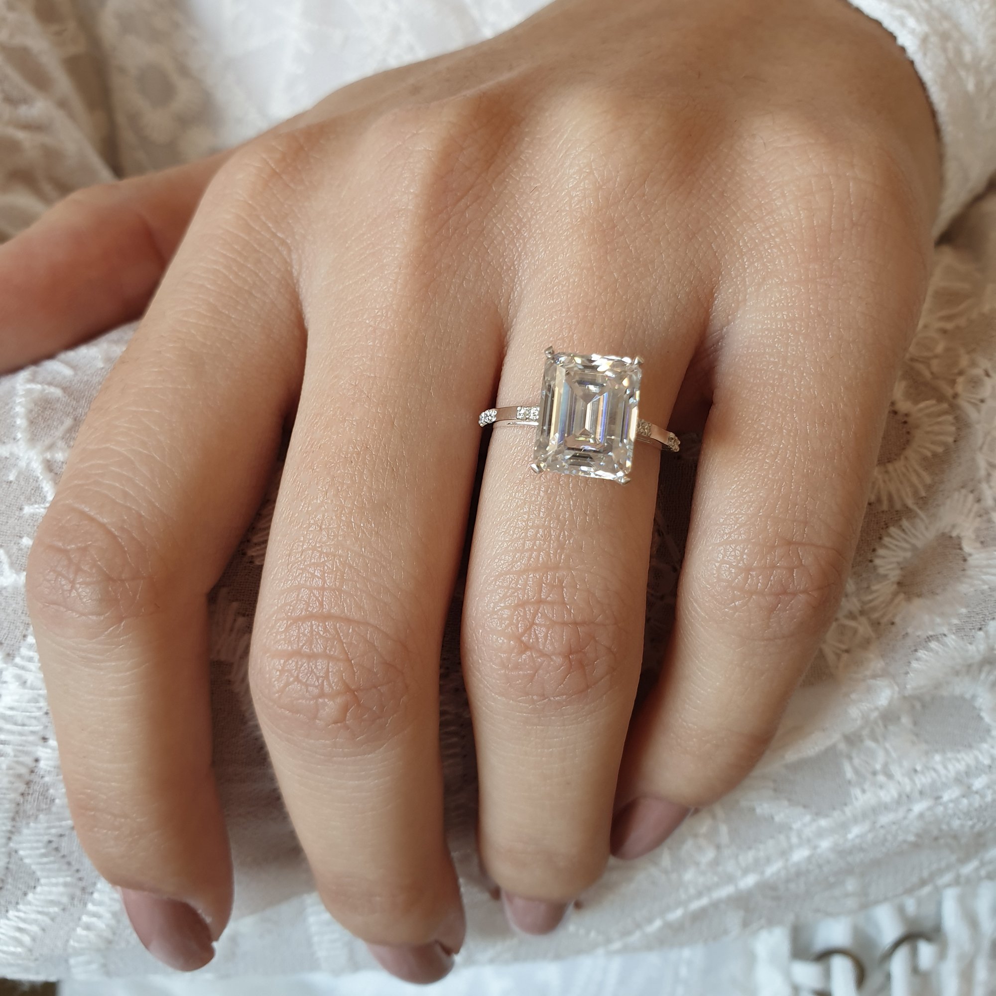 Emerald cut moissanite engagement ring, Kim  Olivia Gioielli
