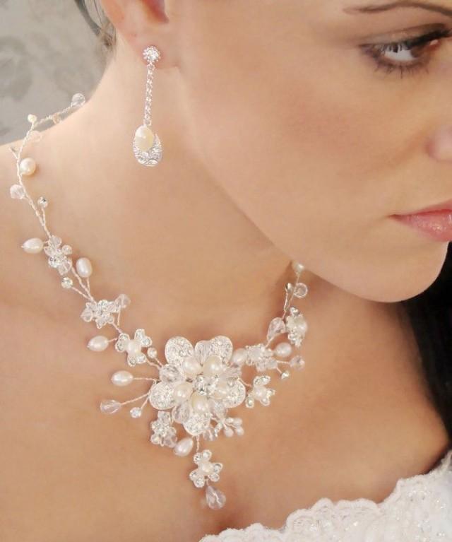 Envogue Freshwater Pearl Crystal Wedding Necklace Earring Bridal ...
