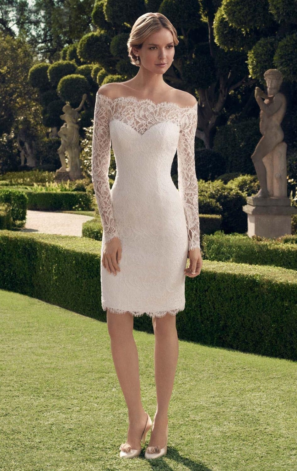 fashion simple short wedding dress 2016 boat neck long sleeves lace ...