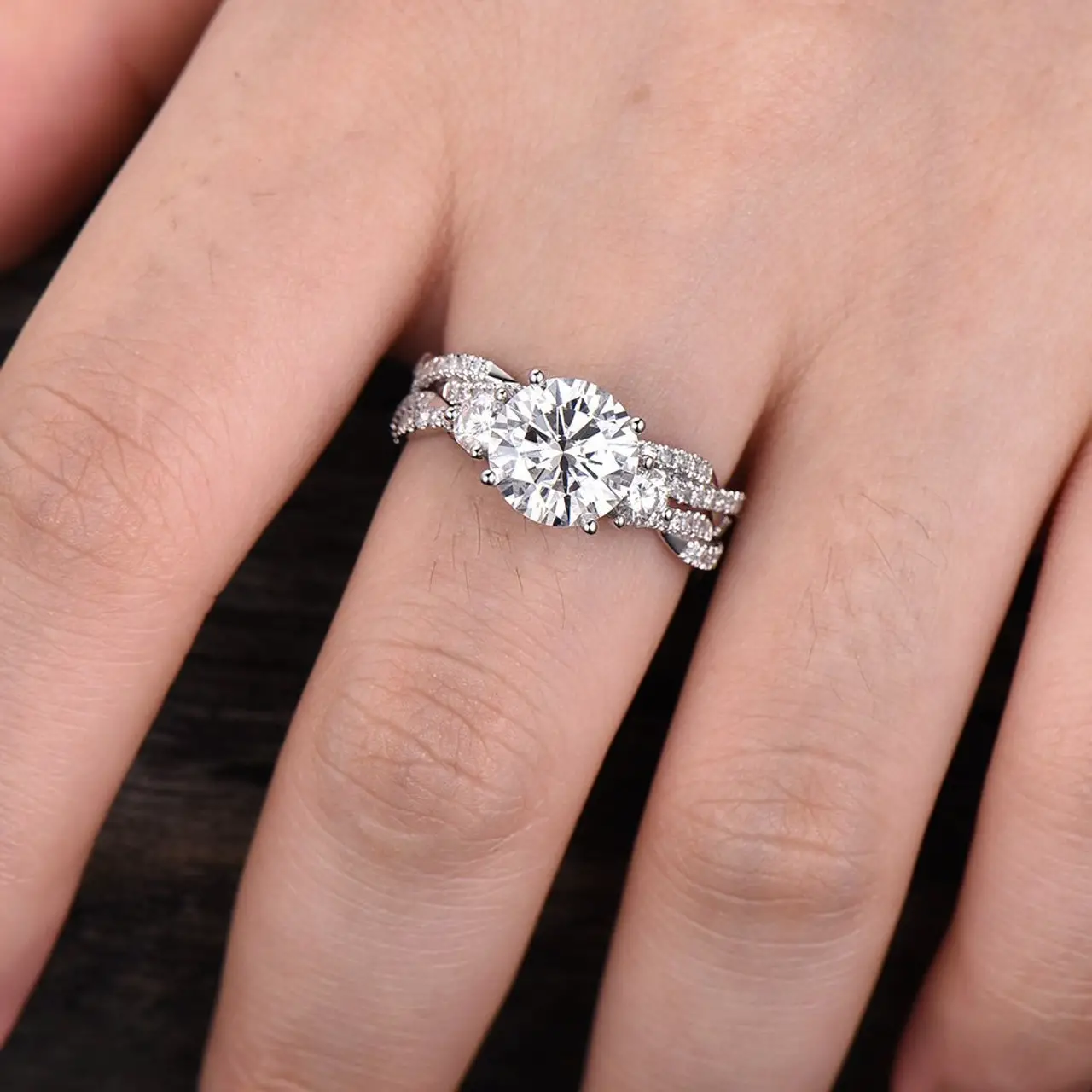 Forever One Moissanite Infinity Engagement Ring Twist Diamond Wedding ...