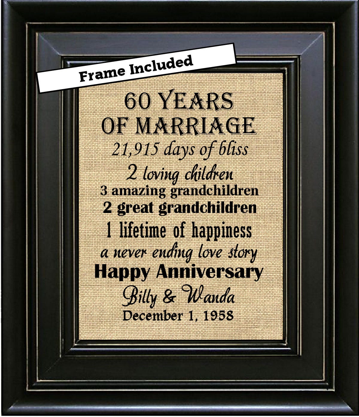 FRAMED 60th Wedding Anniversary/60th Anniversary Gifts/60th