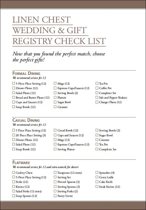 FREE 18+ Wedding Registry Checklists in PDF