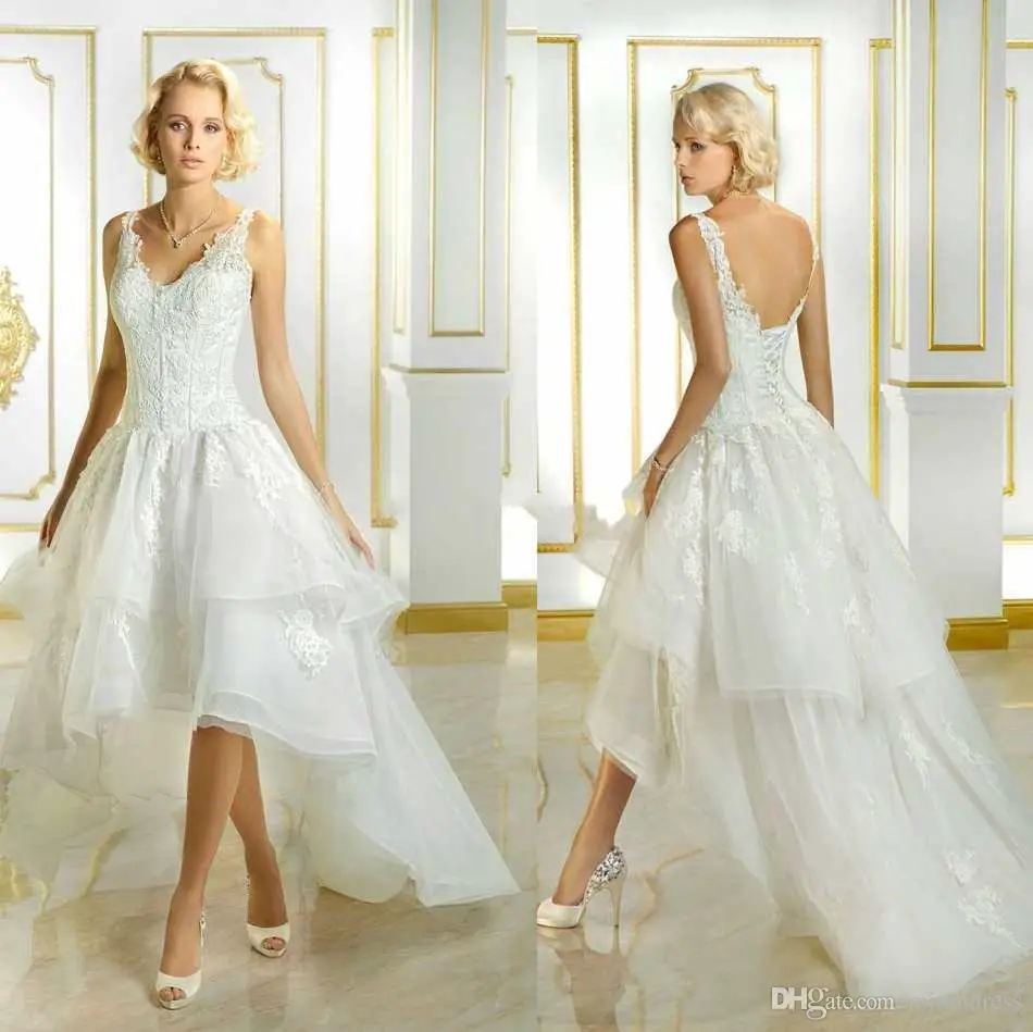 Gorgeous 2017 Applique Lace High Low Wedding Dresses Corset Organza ...
