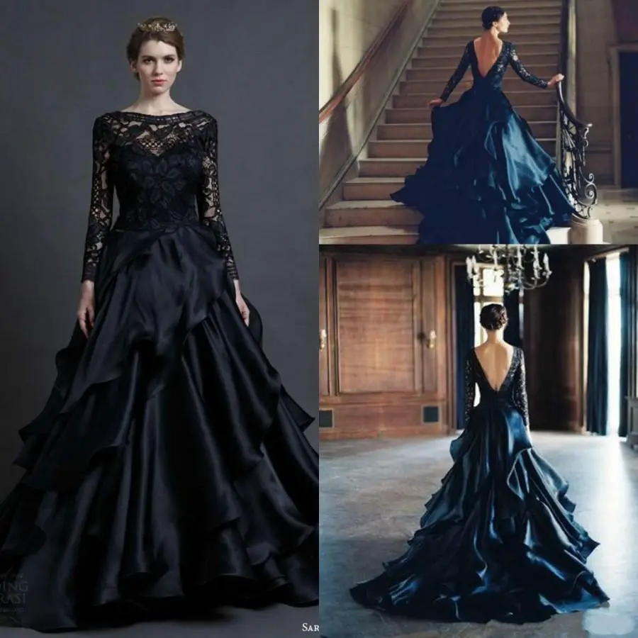 Gorgeous Black Long Sleeve Wedding Dresses Gown 2015 Winter Sheer ...