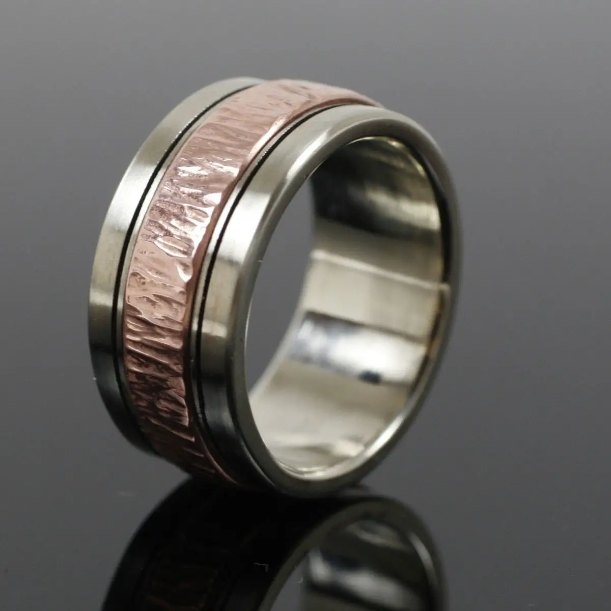 Hand Crafted Mens White Gold And Copper Wedding Band by Earth Art Gem ...