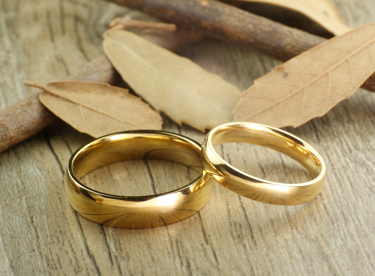 Handmade Gold Dome Plain Matching Wedding Bands Couple Rings