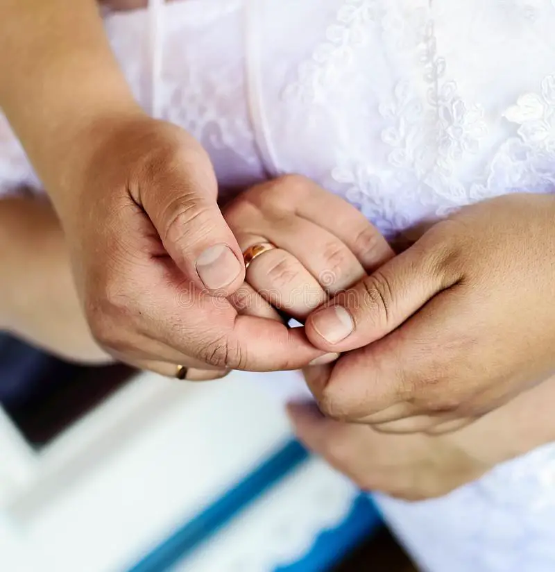 Hands with wedding rings stock image. Image of bride