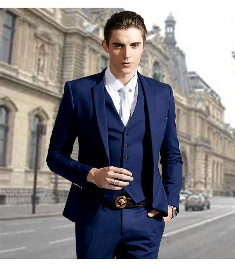 High Quality royal Blue Men Suits 4 Pieces Groom Tuxedos Wedding Suits ...