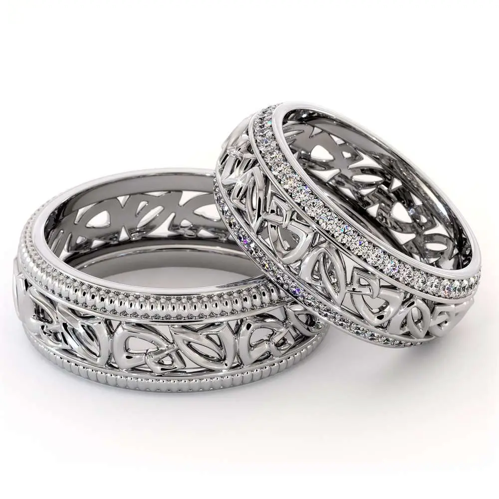His and Hers Art Deco Wedding Band Set