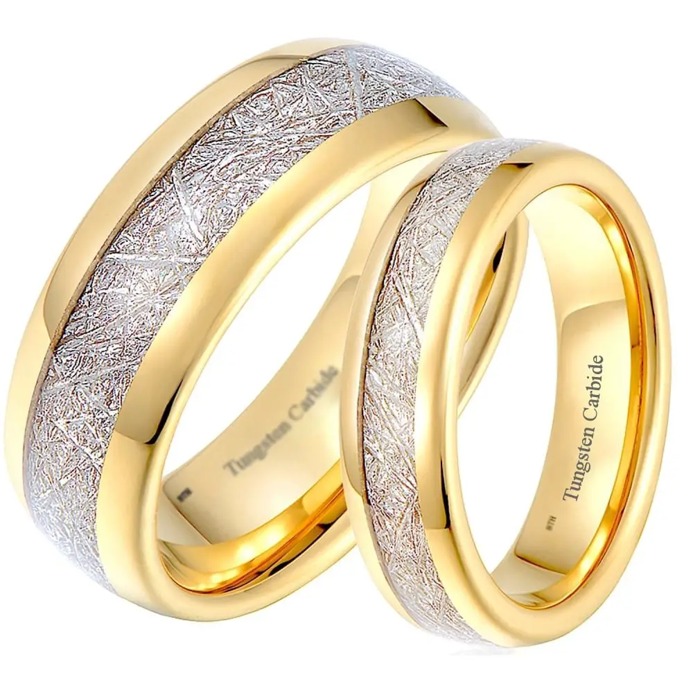 His and Hers Matching Gold Tone Tungsten Wedding Couple Rings Set ...
