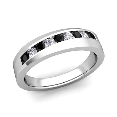 His and Hers Matching Wedding Band Platinum Black Diamond Ring