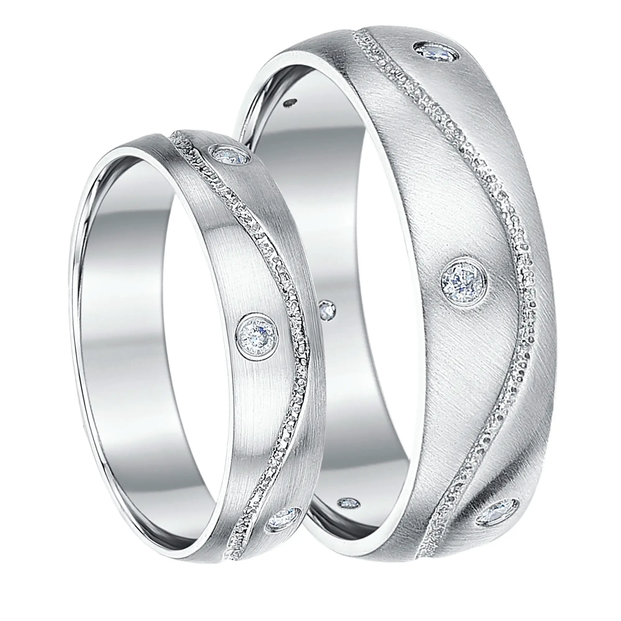 His &  Hers 5& 6mm 9ct White Gold Diamond wedding Rings