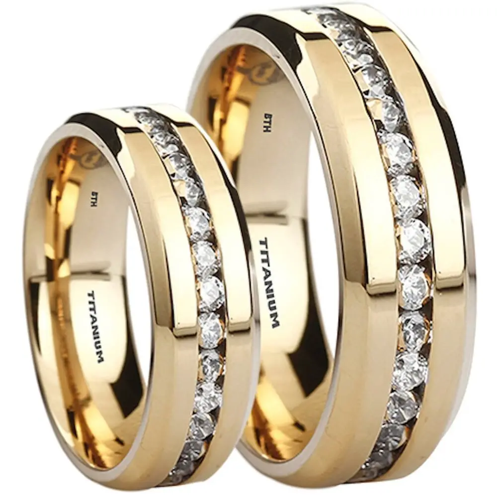 His Hers Titanium Cubic Zirconia Matching Wedding Ring Set