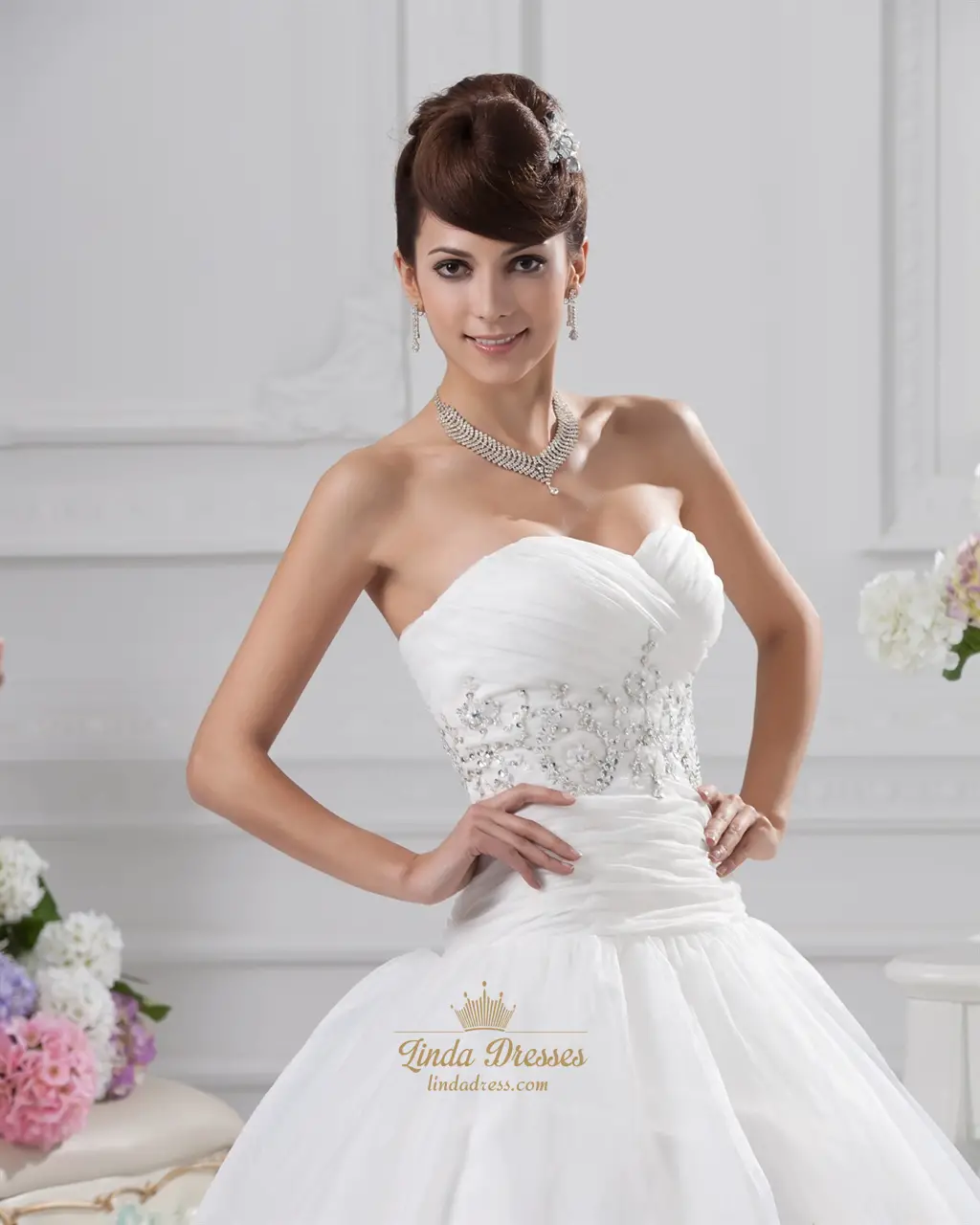 Ivory Wedding Dresses Sweetheart Neckline Princess With Gold Embroidery ...