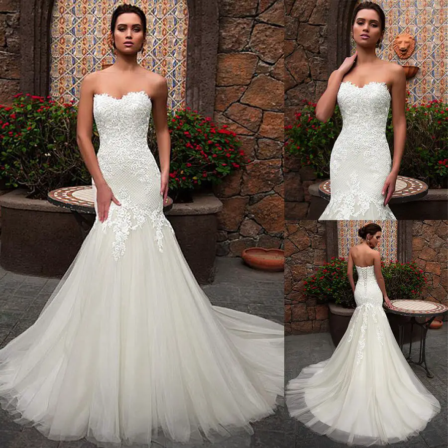 Lace Sweetheart Neckline Mermaid Wedding Dress With Lace Appliques ...