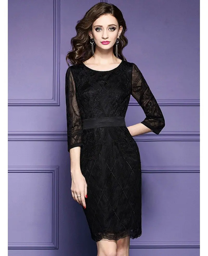 Luxe Black Lace Sleeve Short Wedding Guest Dress Black Tie For Weddings ...