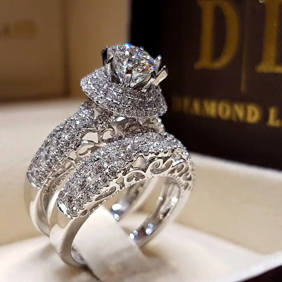 Luxury Crystal Female Big Zircon Stone Ring Set Fashion ...
