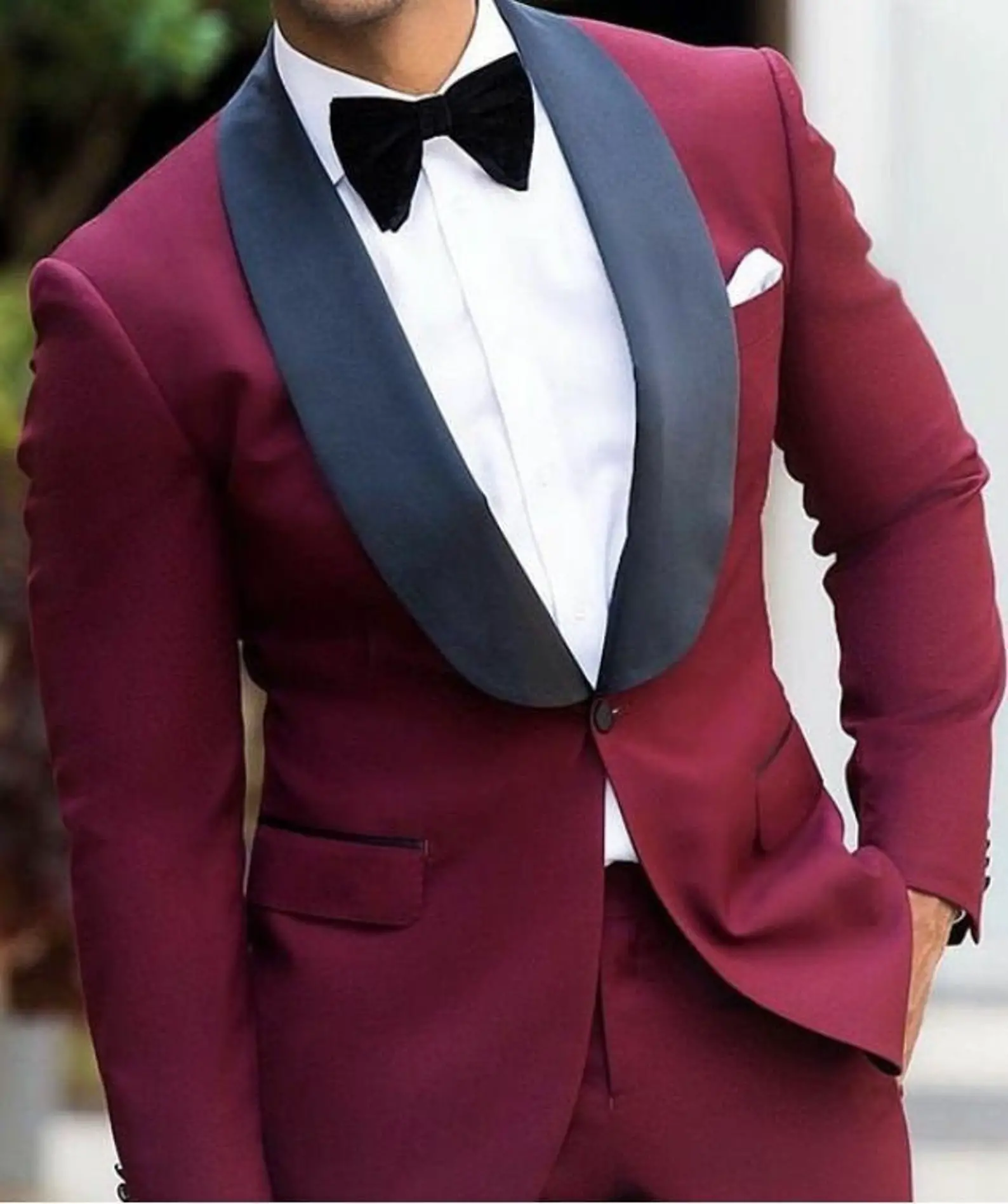 Men Suits Maroon 2 Piece Wedding Suit Men Tuxedo Groom Wear