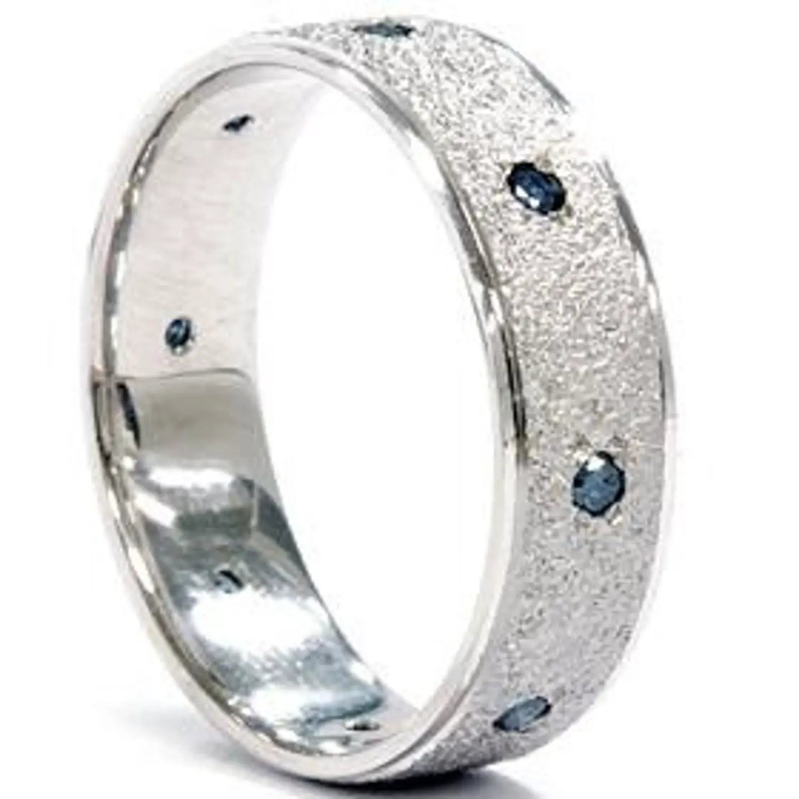 Mens Blue Diamond Wedding Ring 14K Weißgold Stein Finish 6mm