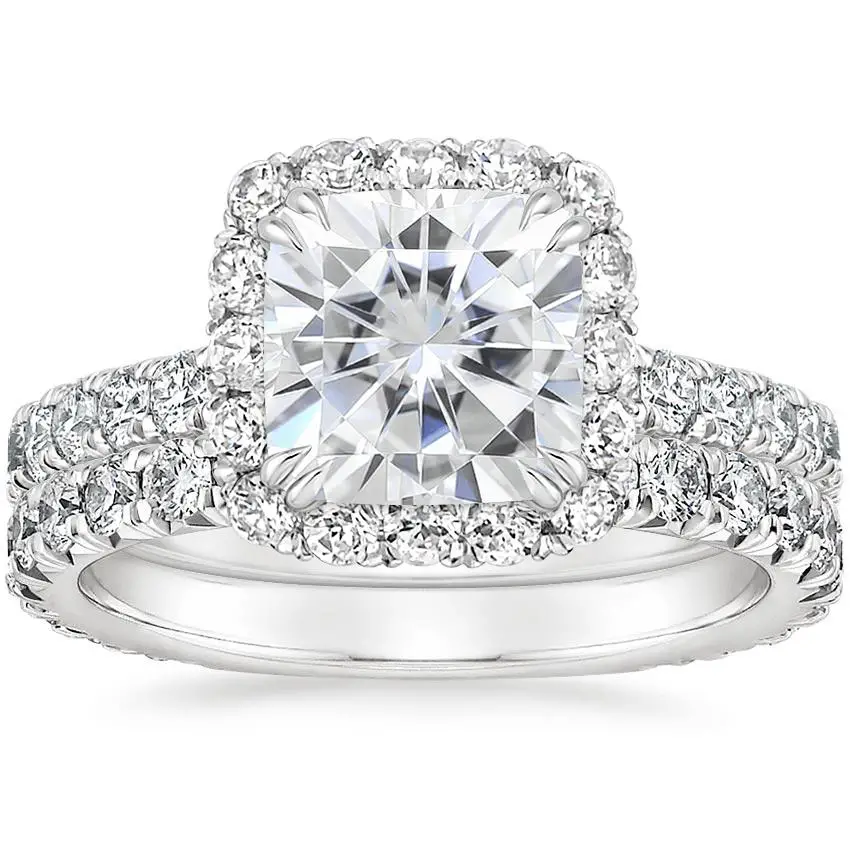 Moissanite Luxe Sienna Halo Diamond Bridal Set (1 3/8 ct. tw.) in 18K ...