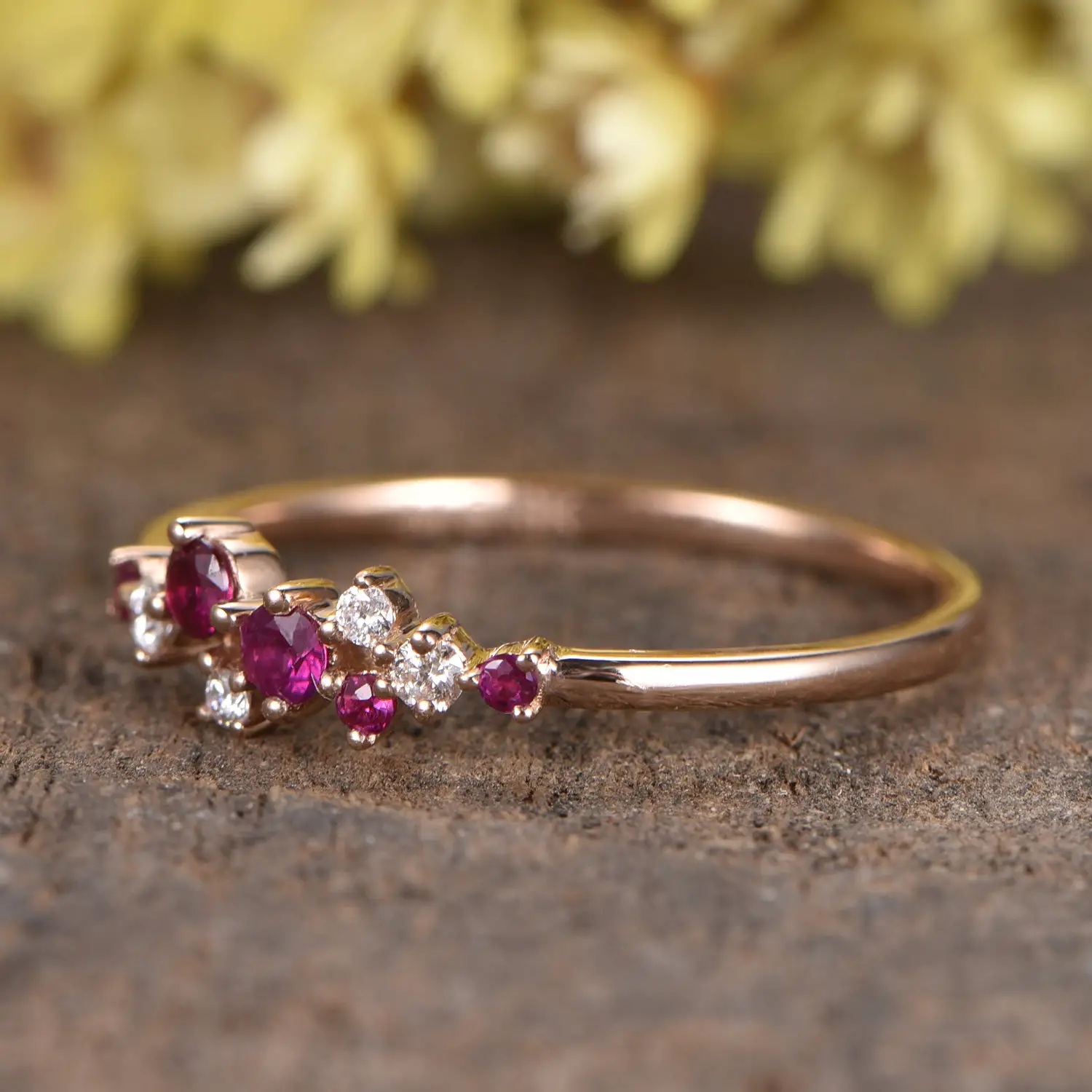 Natural ruby engagement ring diamond wedding band Stackable wedding ...