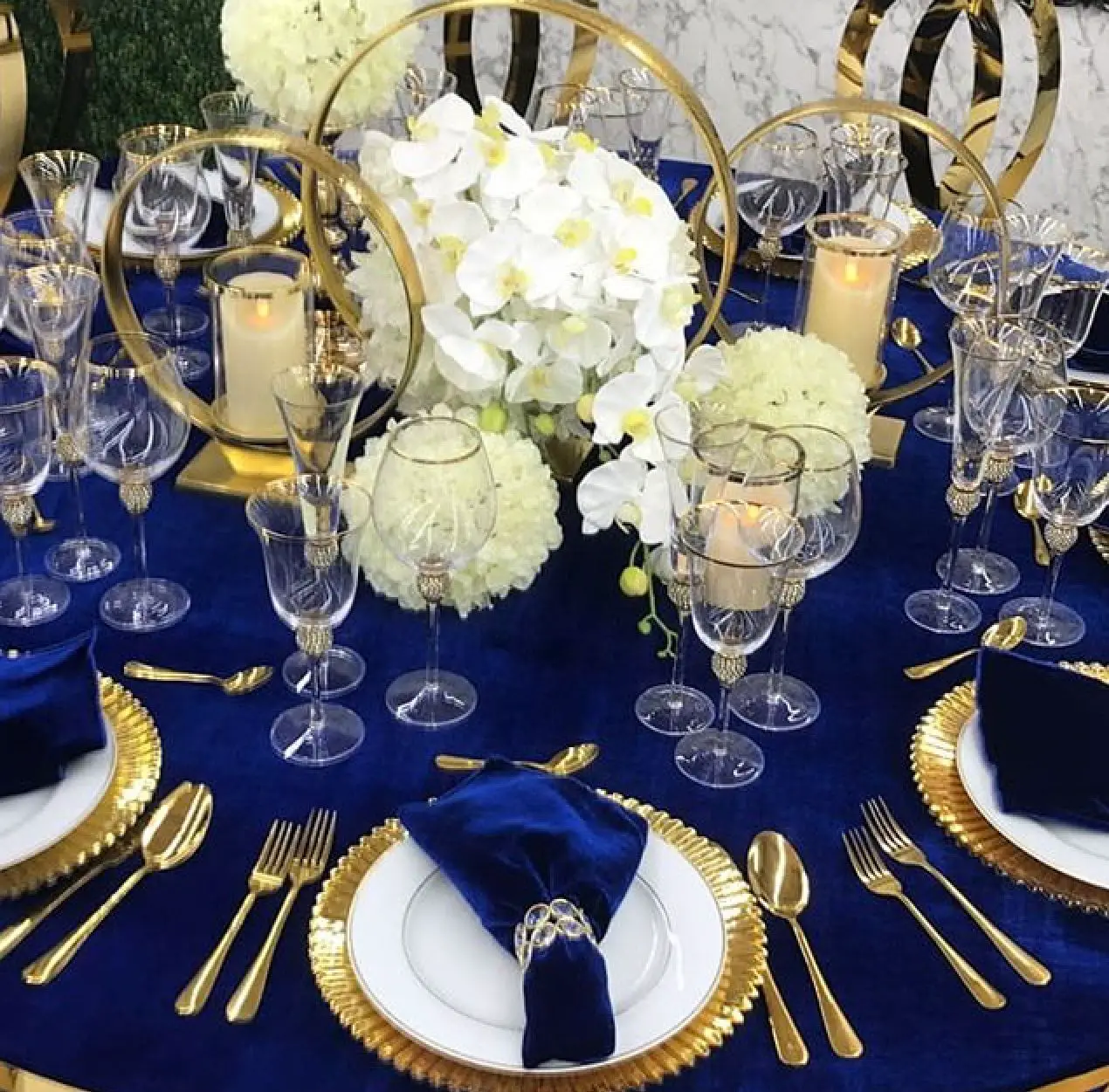 Navy and gold wedding reception