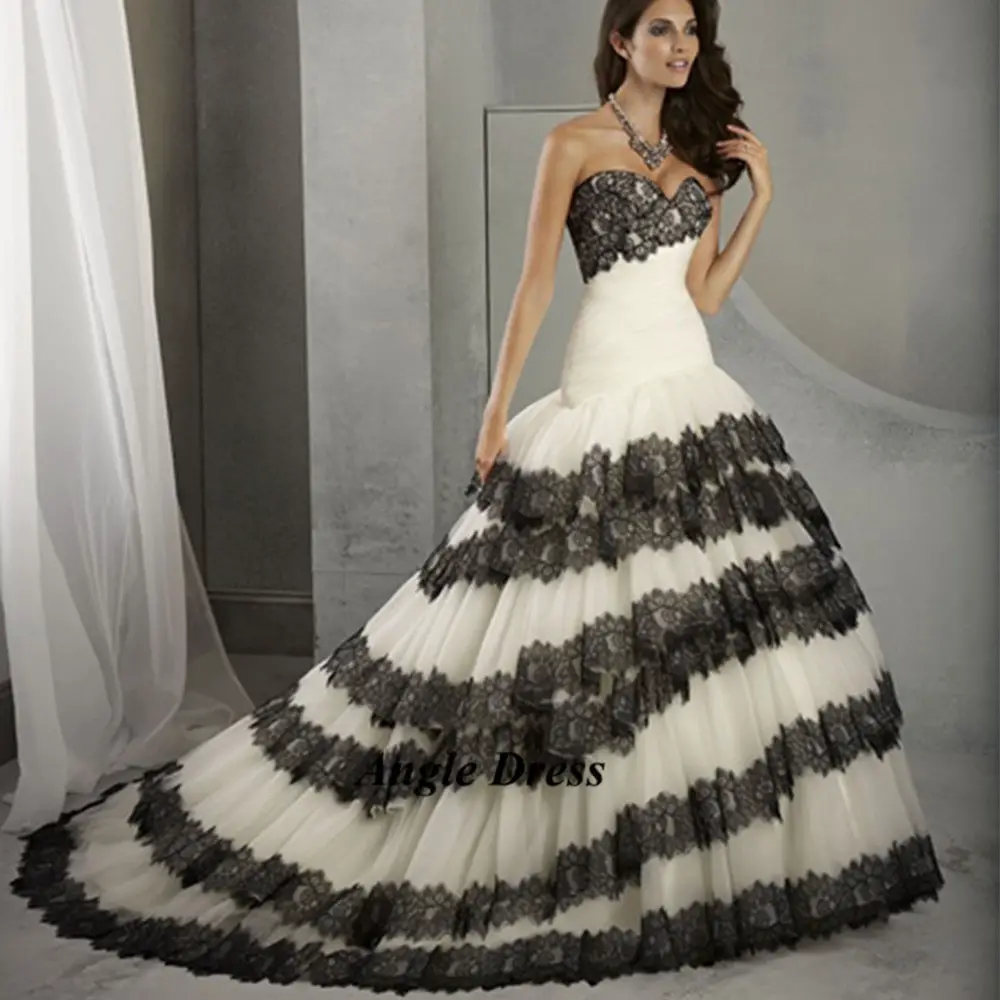 New Fashion White and Black Wedding Dresses Lace Mermaid Bridal Dress ...