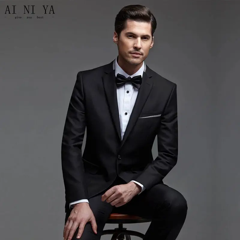 New Style Men Wedding Suits Black One Button Two Piece Suit Two Pockets ...