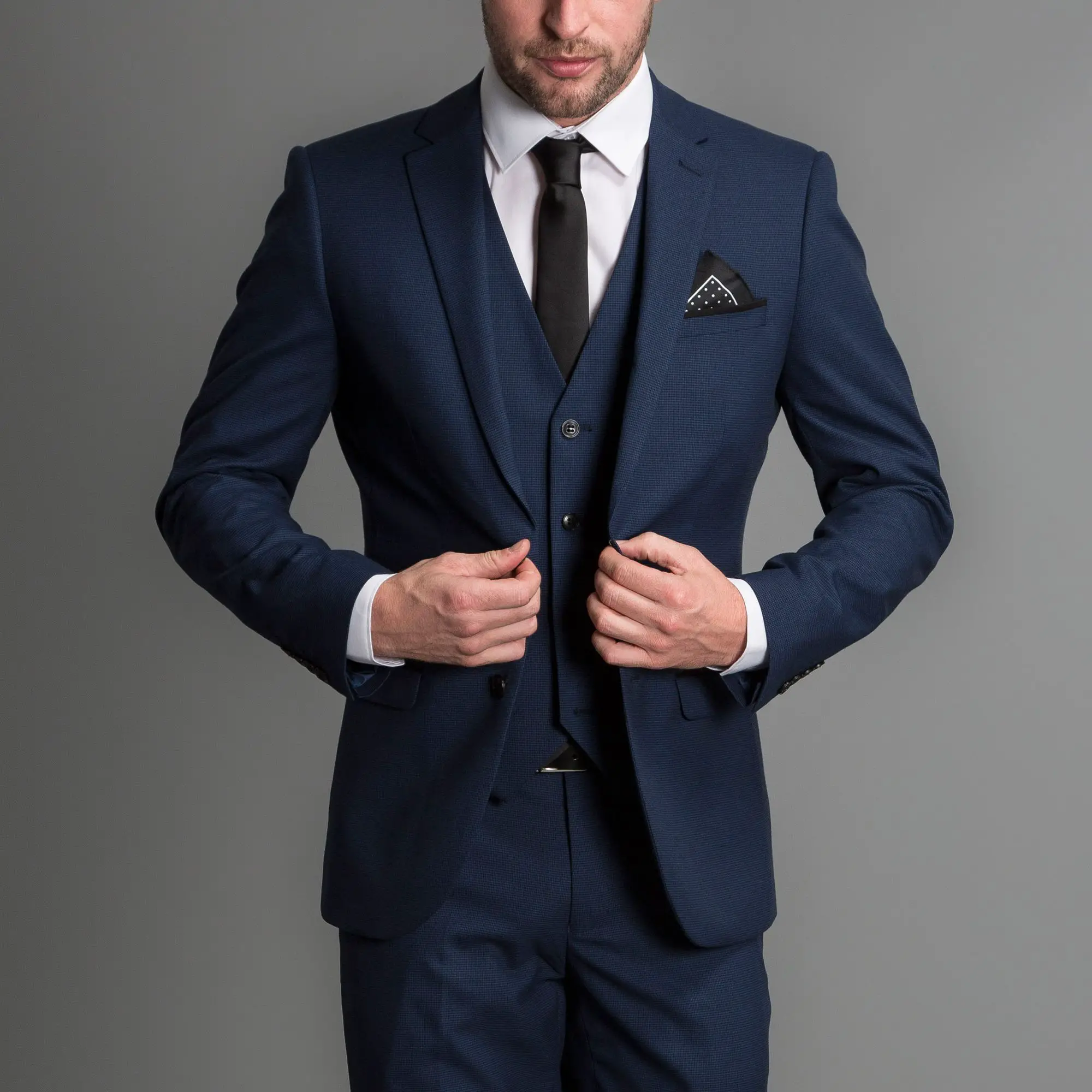 ONESIX5IVE Slim Fit Blue Puppytooth Three Piece Suit