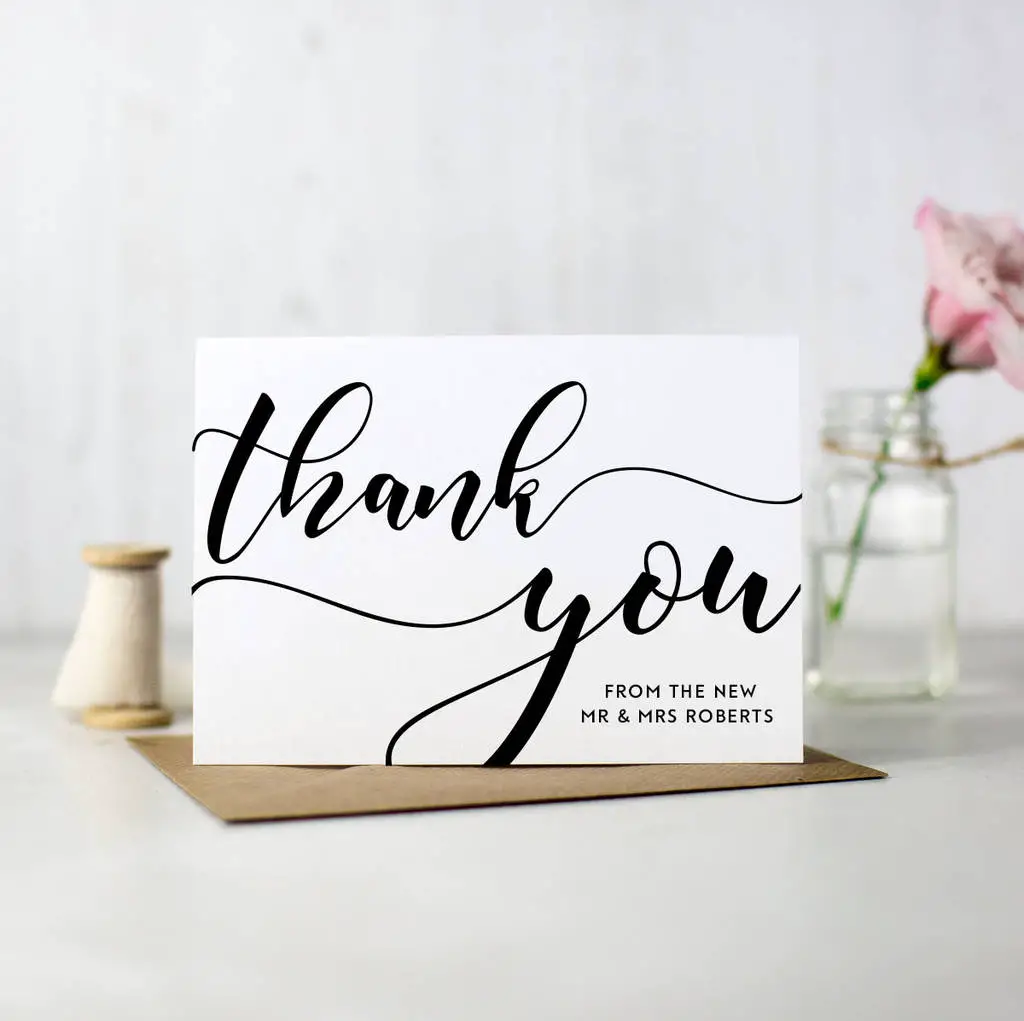 Pack Of 10 Personalised Wedding Thank You Cards By Here