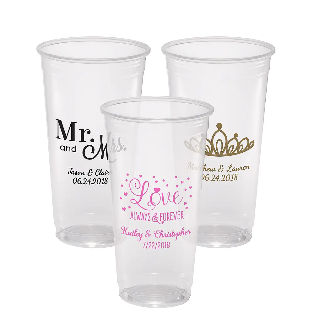 Personalized Wedding Plastic Party Cups 24oz