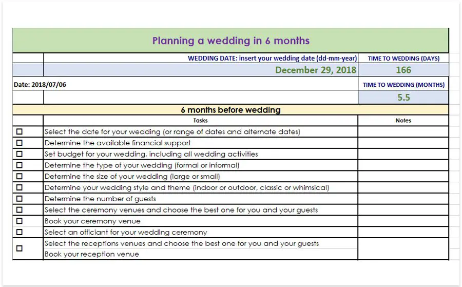 Planning a wedding in 6 months wedding checklist printable