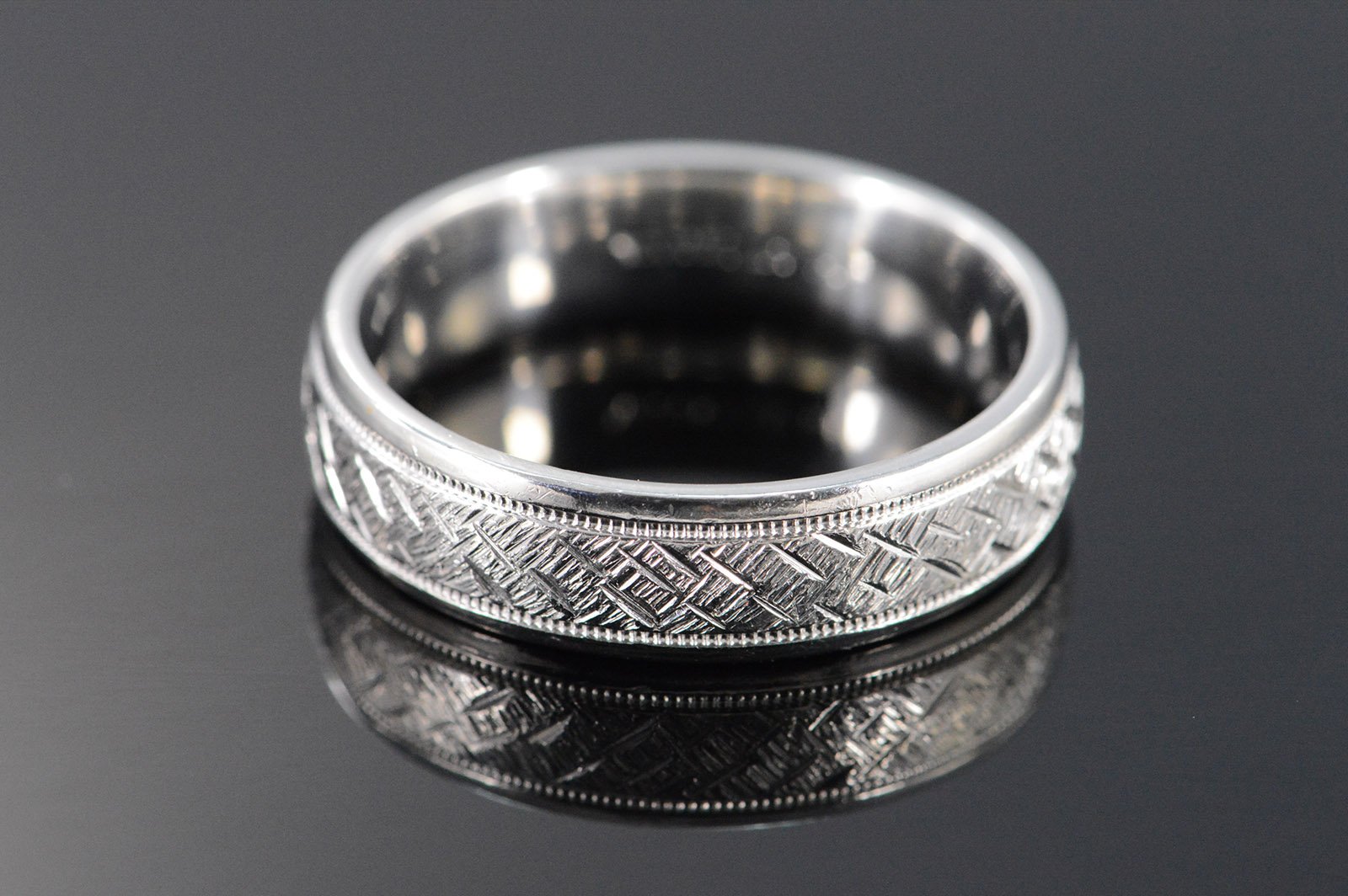 Platinum 6mm Cross Hatched Plain Wedding Band Ring, Size 10.75 BELOW ...