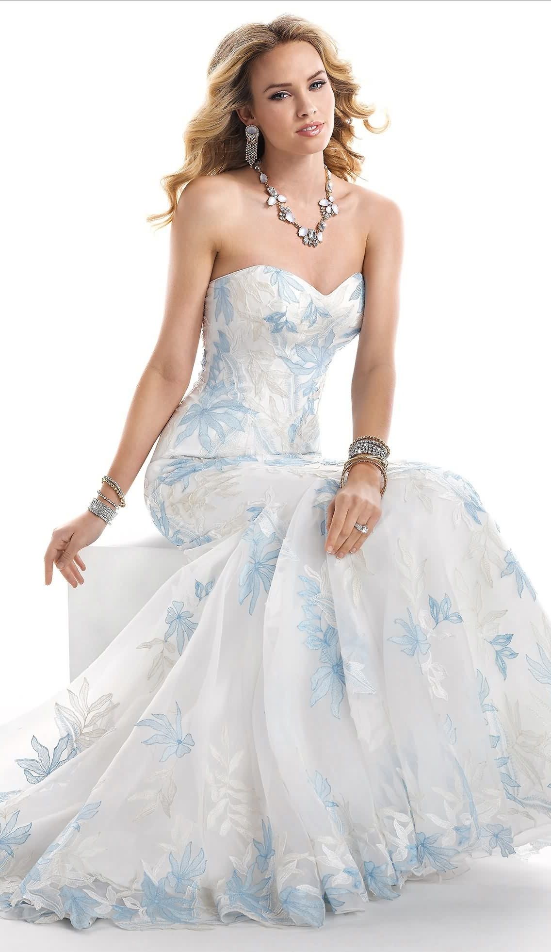 pretty wedding dress with blue accent, Maggie Sottero
