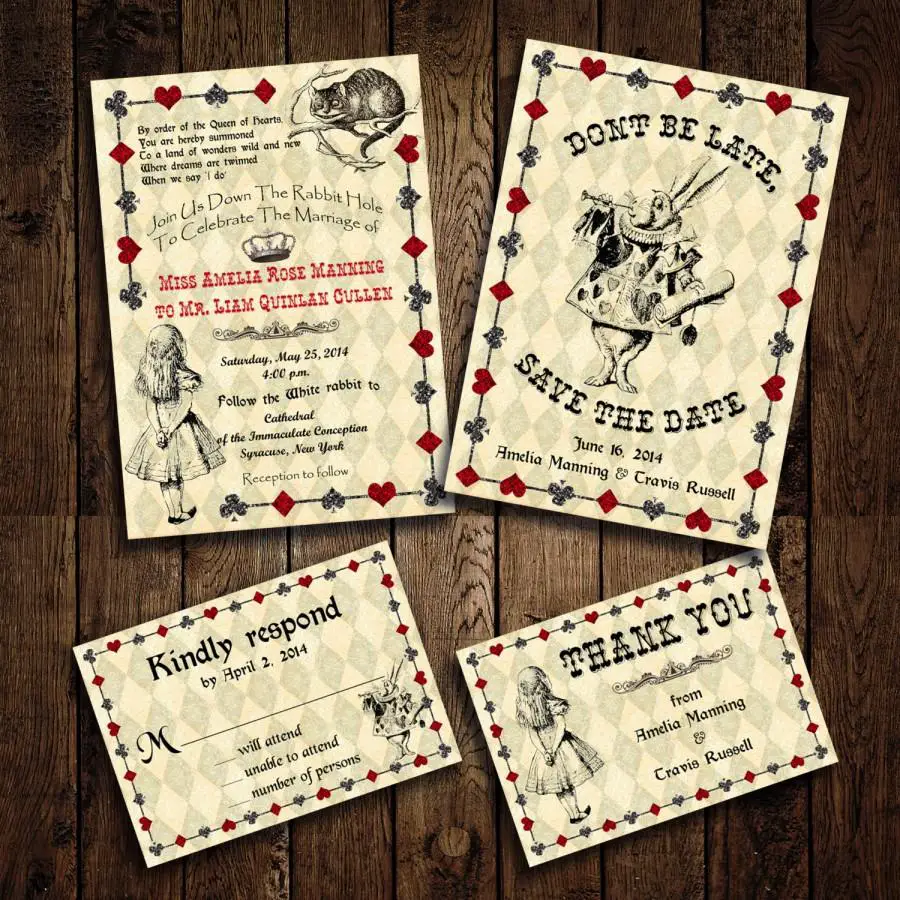 Printable Alice In Wonderland Wedding Invitation Set