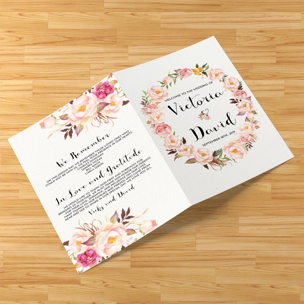Printable Wedding Program Booklet Order of Service Bohemian