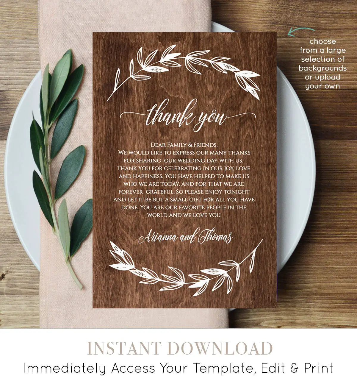 Printable Wedding Thank You Letter Reception Thank You Note