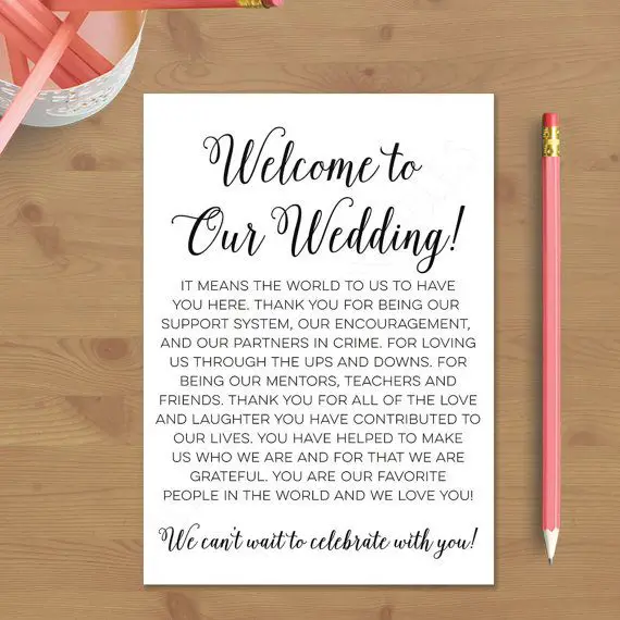 Printable Wedding Welcome Letter Instant by AllTheRagePrintables ...