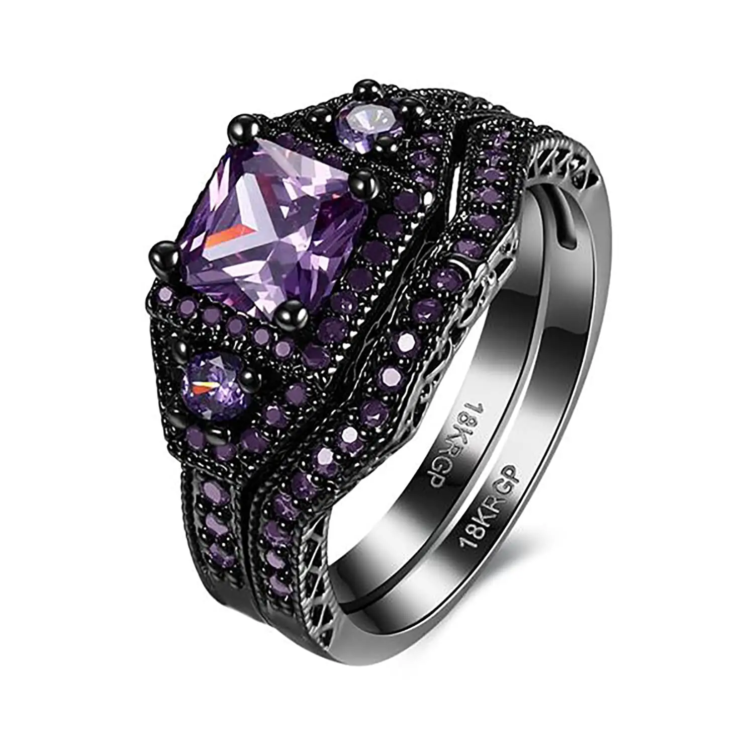 Purple Diamond Wedding Ring Sets