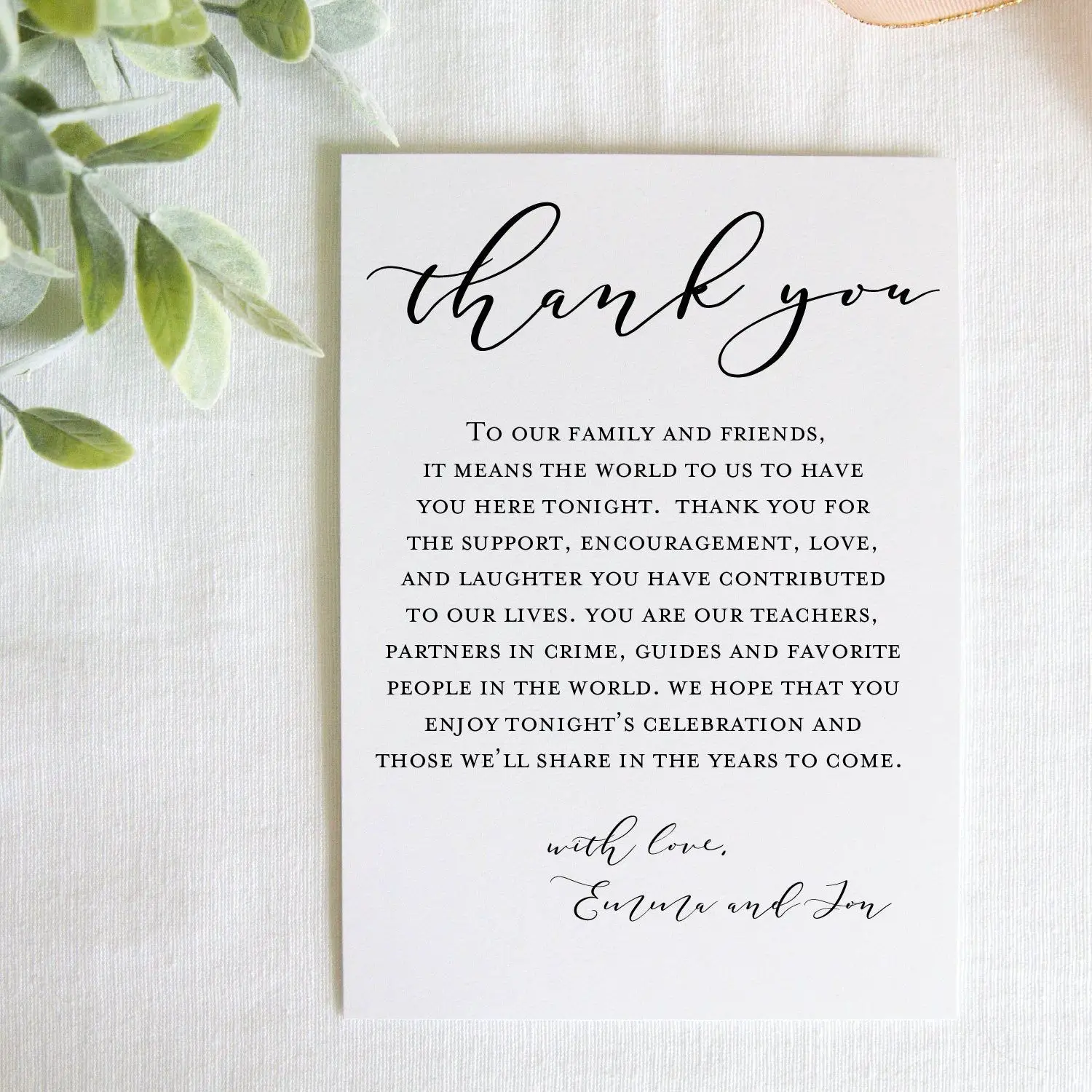 Reception Thank You Card Printed or Printable The Emma