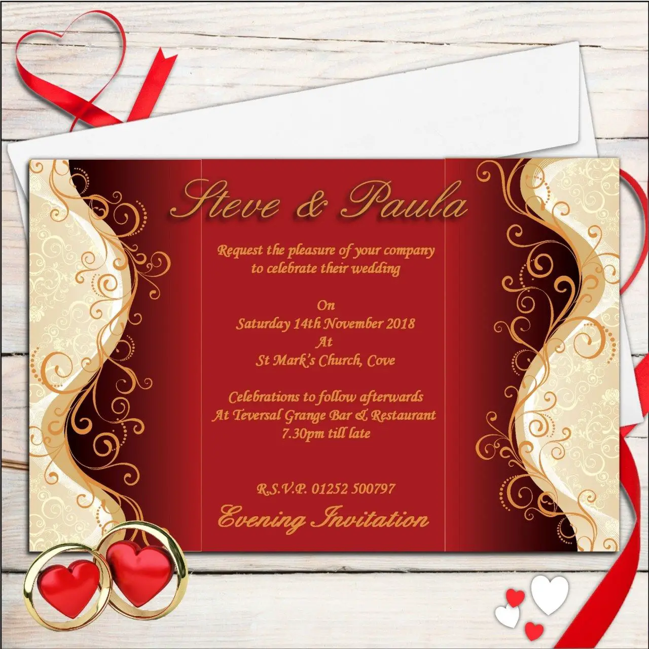 Red And Gold Wedding Invitations 10 Personalised Red Gold Wedding ...