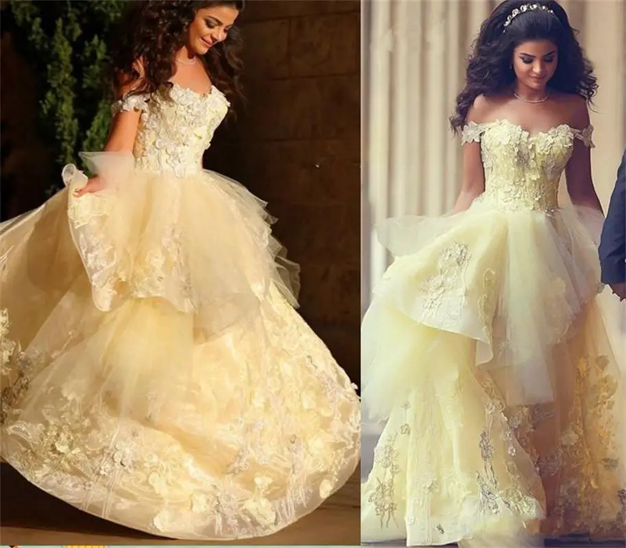 robe de mariage Luxury Arabic Princess Light Yellow Wedding Dresses ...