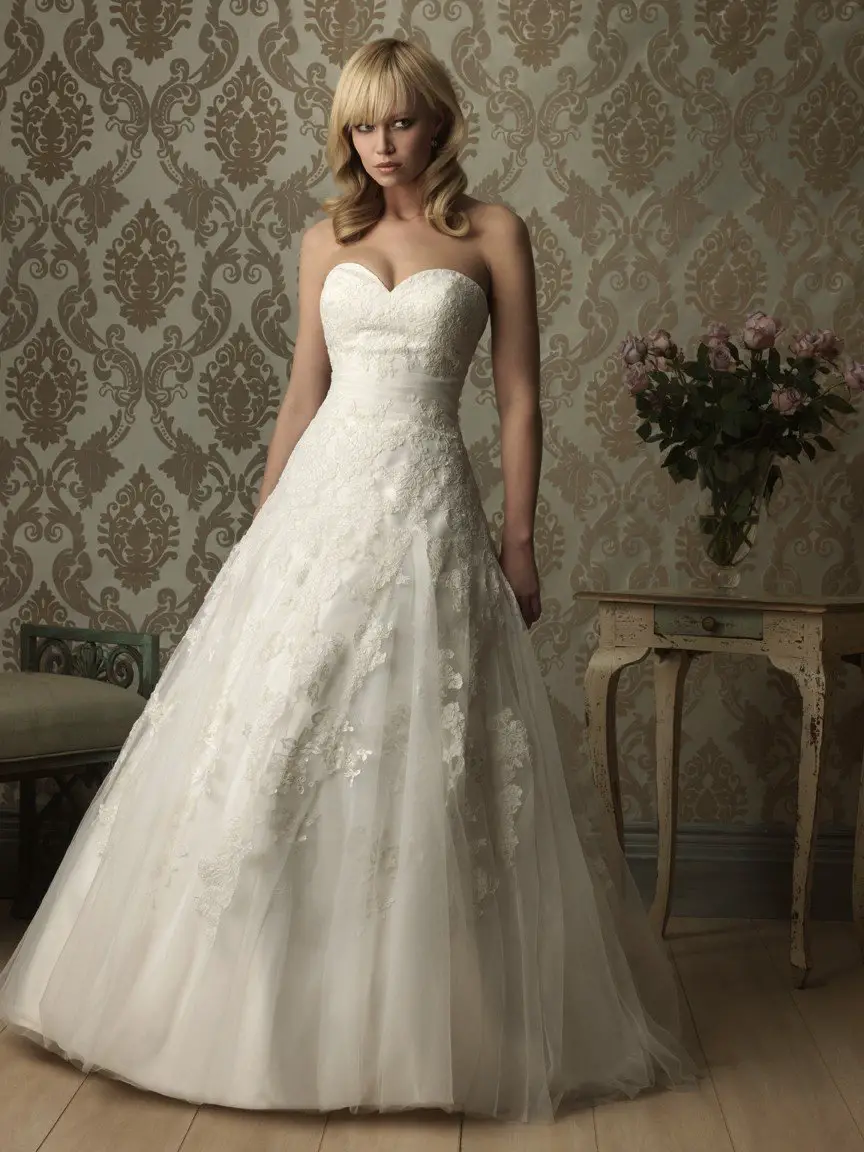 Romantic A Line Sweetheart Tulle Lace Wedding Dress With Flowers Sash ...